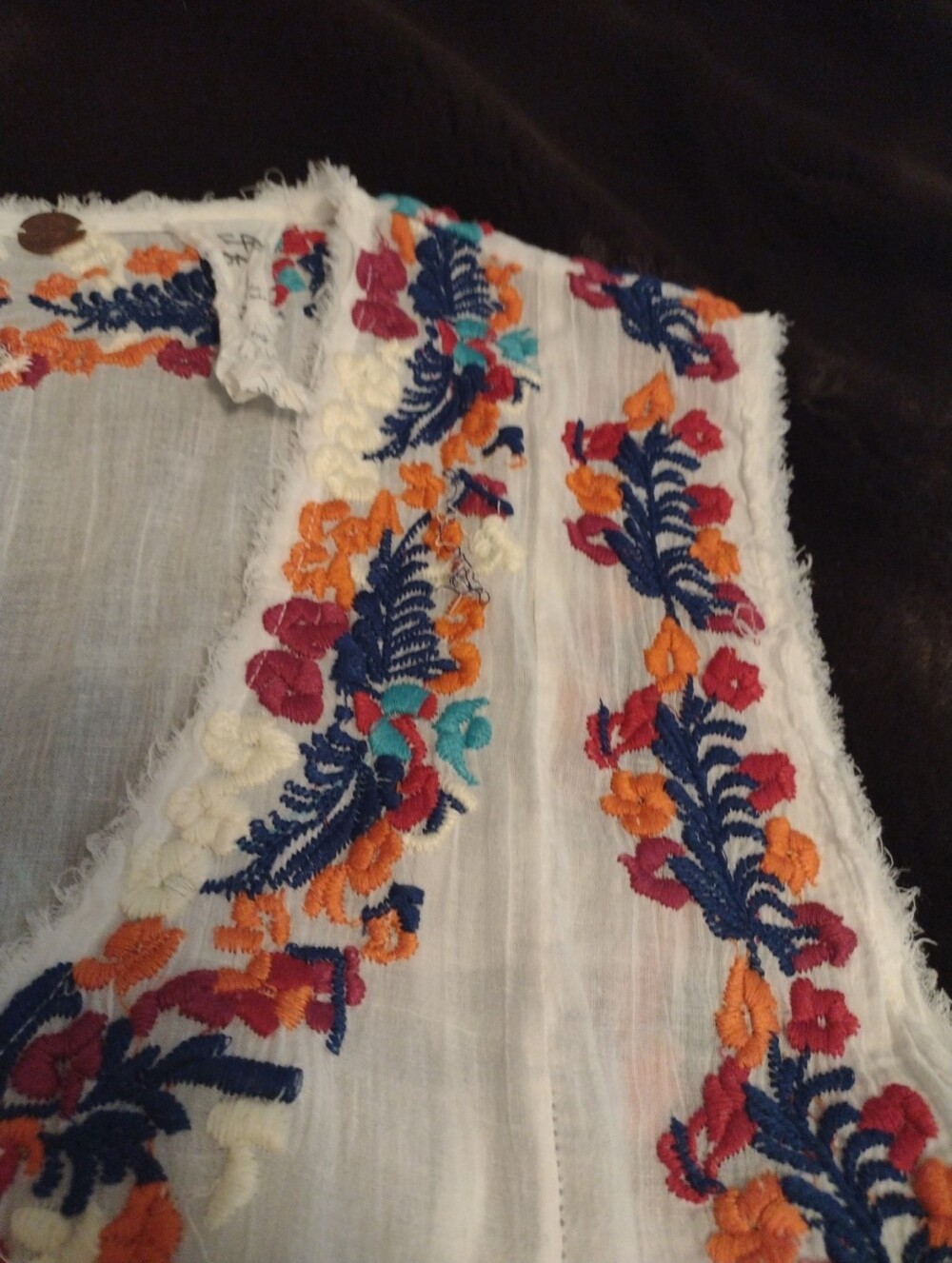 Free People One Sz M Embroidered Mini Dress Tunic Ivory Boho Festival Flowy - Picture 3 of 10